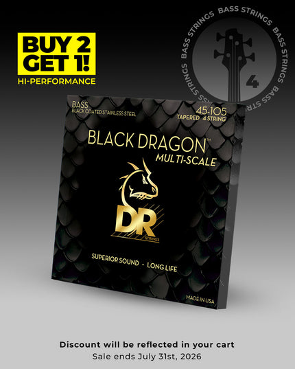 Black Dragon™ Black Coated Stainless Steel 4-String Bass Set