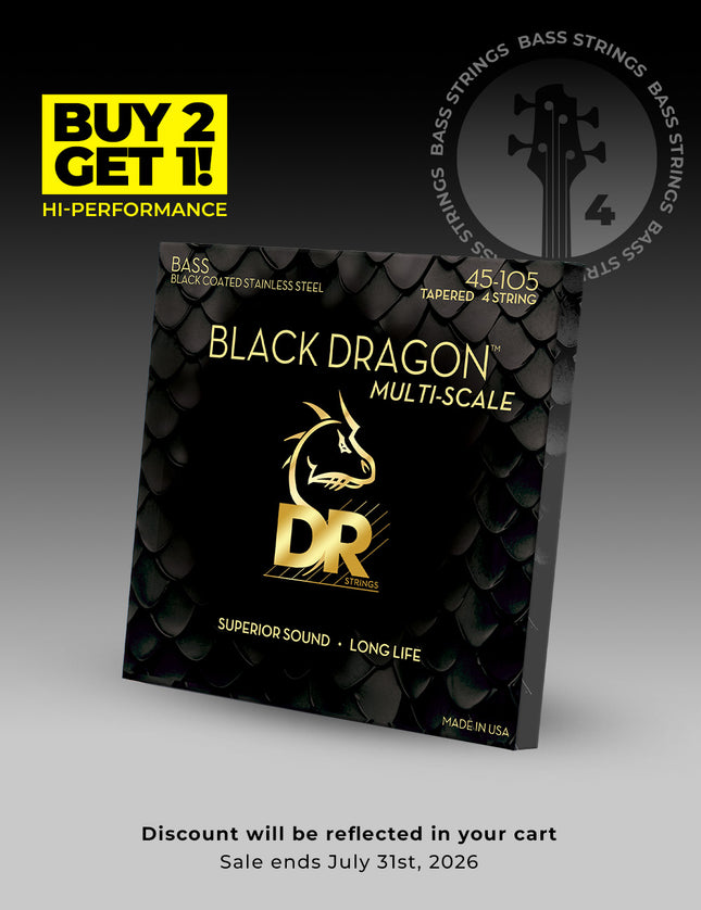 Black Dragon™ Black Coated Stainless Steel 4-String Bass Set