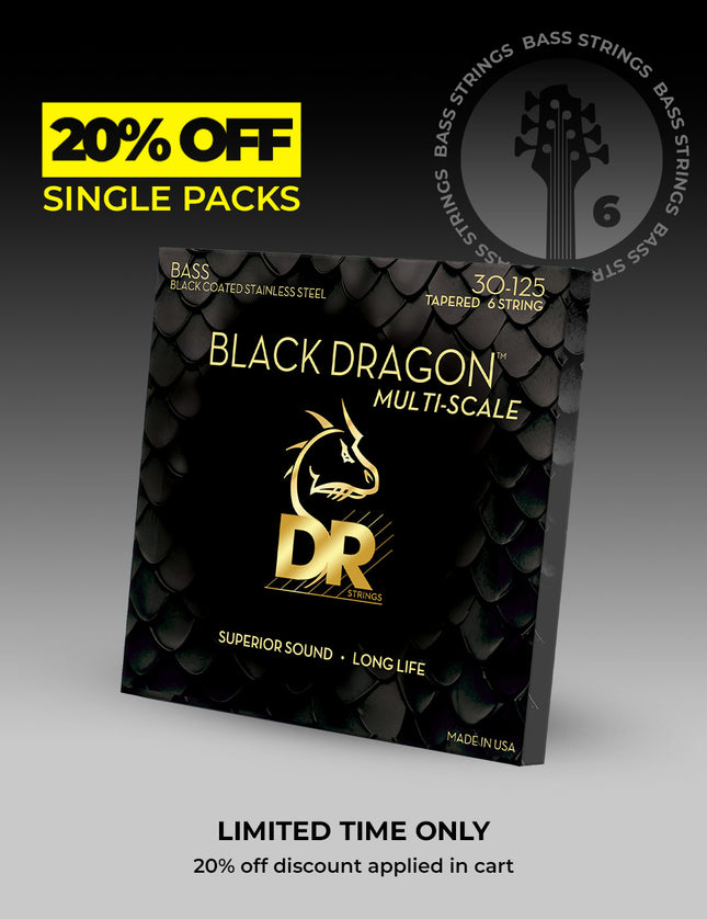 Black Dragon™ Black Coated Stainless Steel 6-String Bass Set