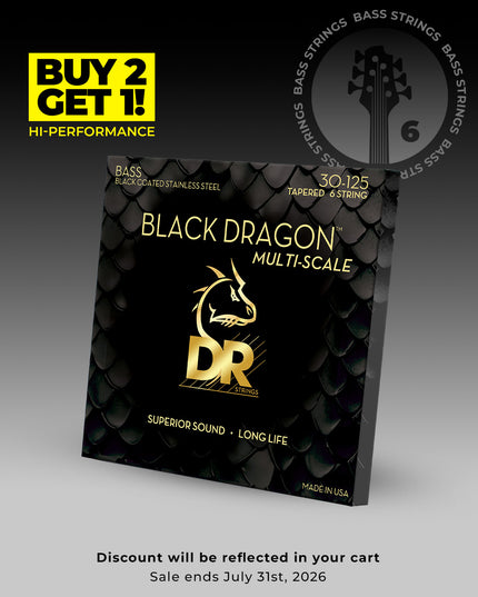 Black Dragon™ Black Coated Stainless Steel 6-String Bass Set
